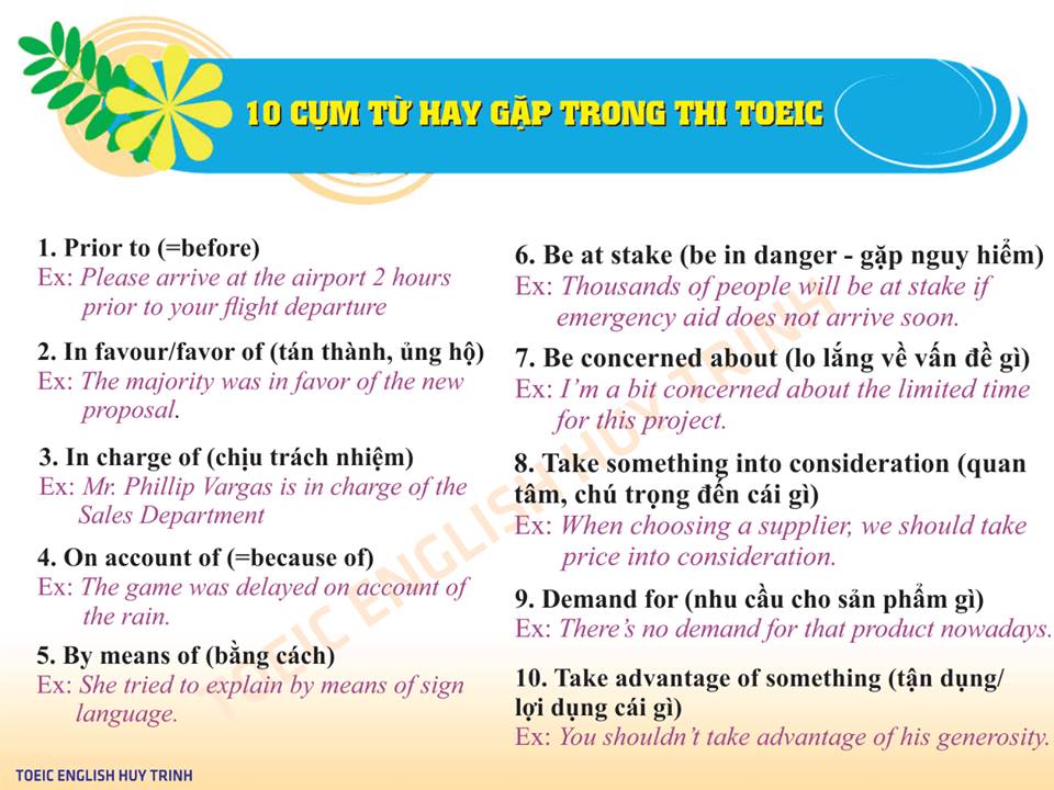 10 cum tu hay gap - 10 Cụm từ thường gặp trong bài thi TOEIC