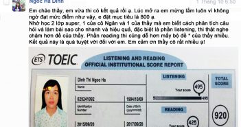 Vinh danh Ngọc Hà – TOEIC đạt 920 điểm chỉ sau 2 lớp Super