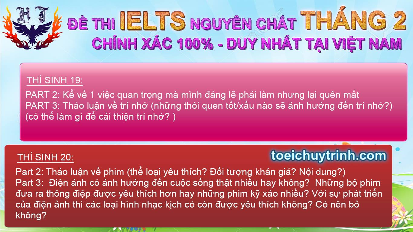 de thi ielts speaking 10 - Đề thi thật IELTS Speaking tháng 2/2017