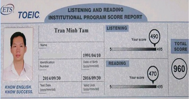 Tran Minh Tam 960 Intensive 2 - Vinh Danh Minh Tâm Đạt 960 Toeic Sau 2 Khóa Học